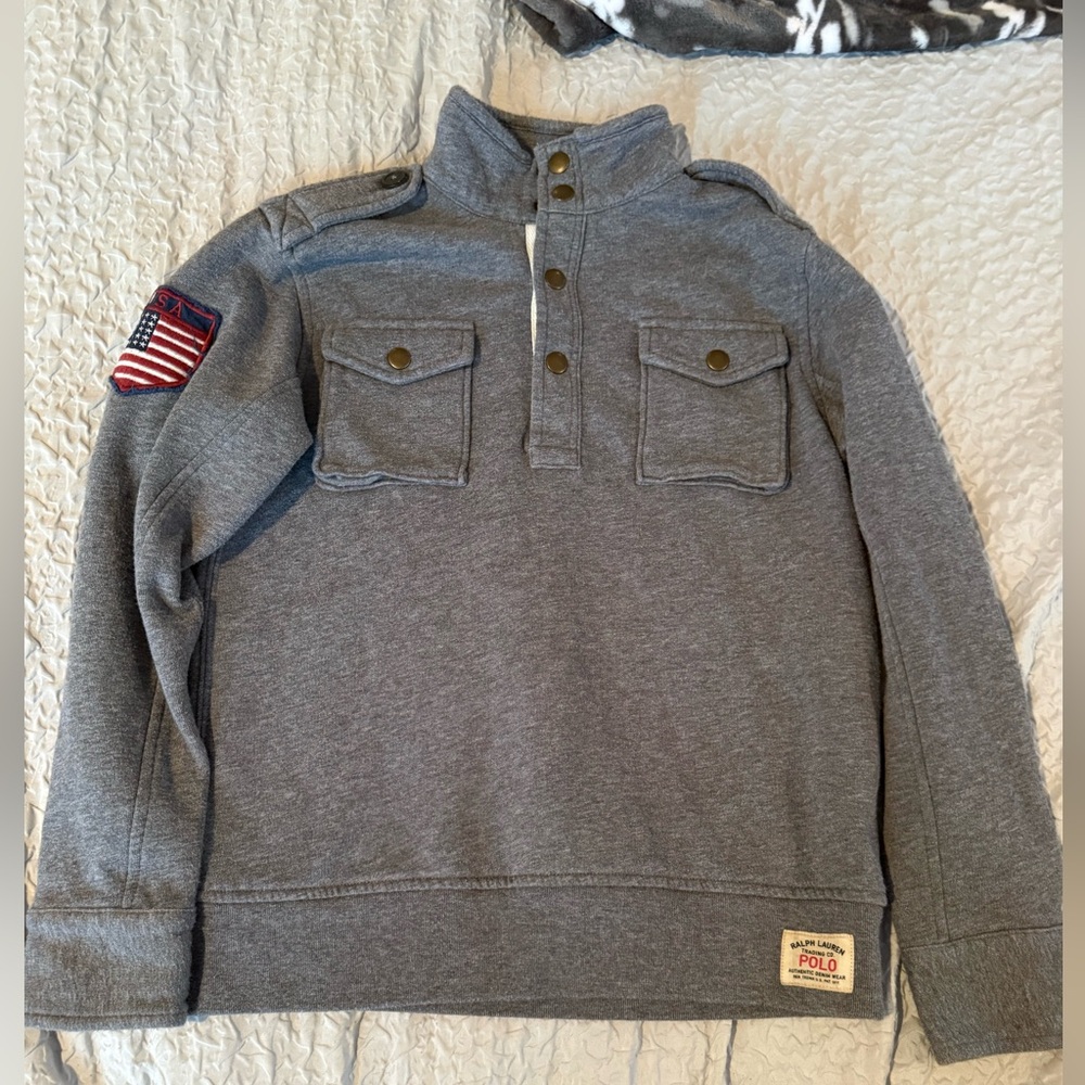 Ralph Lauren Heather Gray Pullover Sweatshirt with Logo Kids Med (10-12)